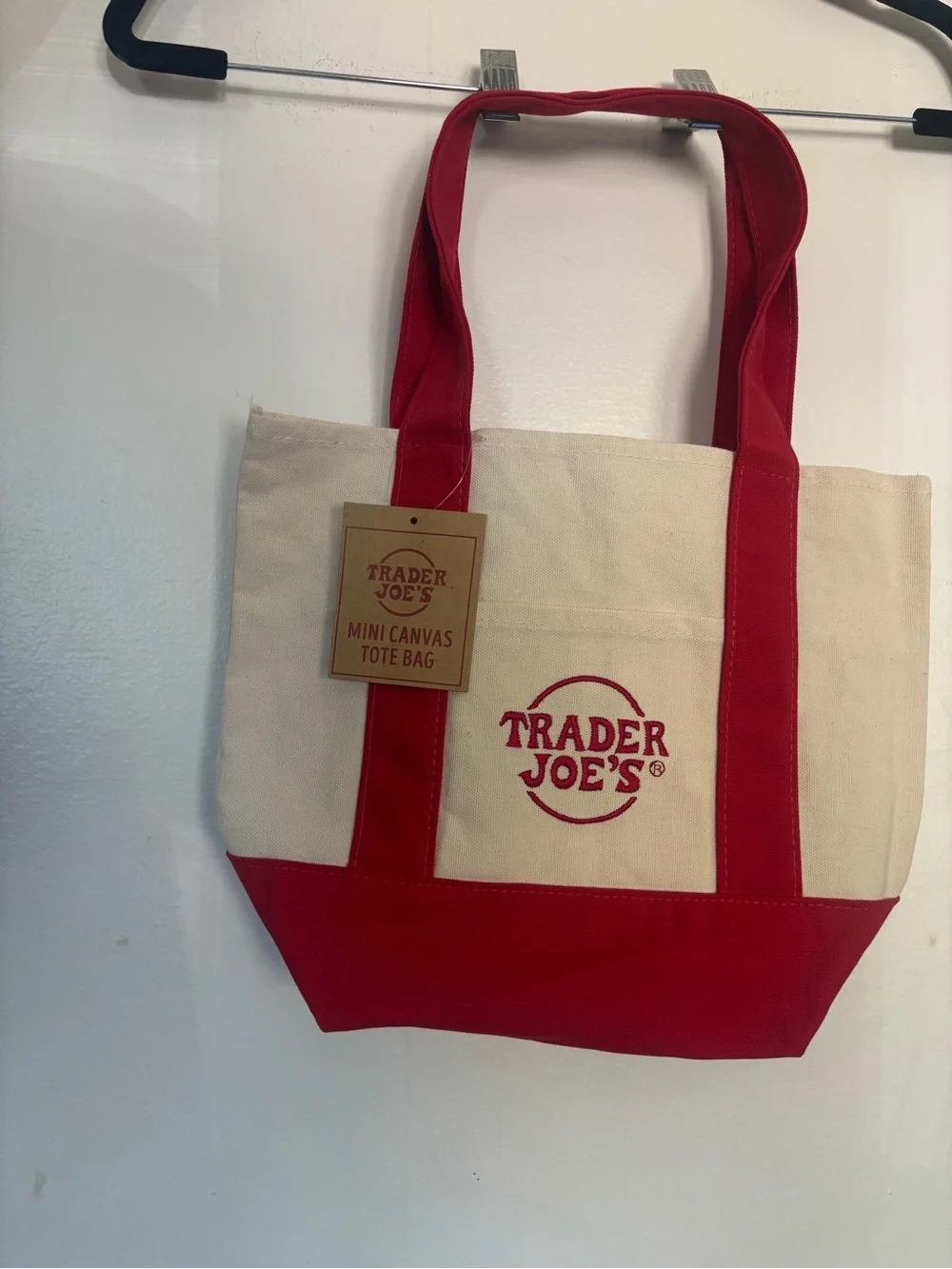 NWT Trader Joe’s Red & Cream Mini Canvas Tote Bag